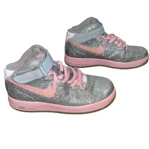 Nike Air Force 1 Mid Glitter Sparkle Pink White Women's Shoes Size 9.5